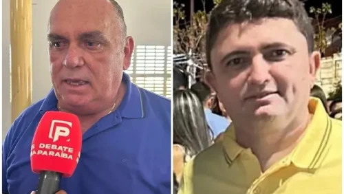 Ex-prefeito Coloral (Camisa azul) e Julierme Lino (Camisa amarela) ex-secretário de Finanças do Municipio. Ambos investigados pelo desvio milionário da prefeitura de São José da Lagoa Tapada, durante o exercício financeiro de 2024